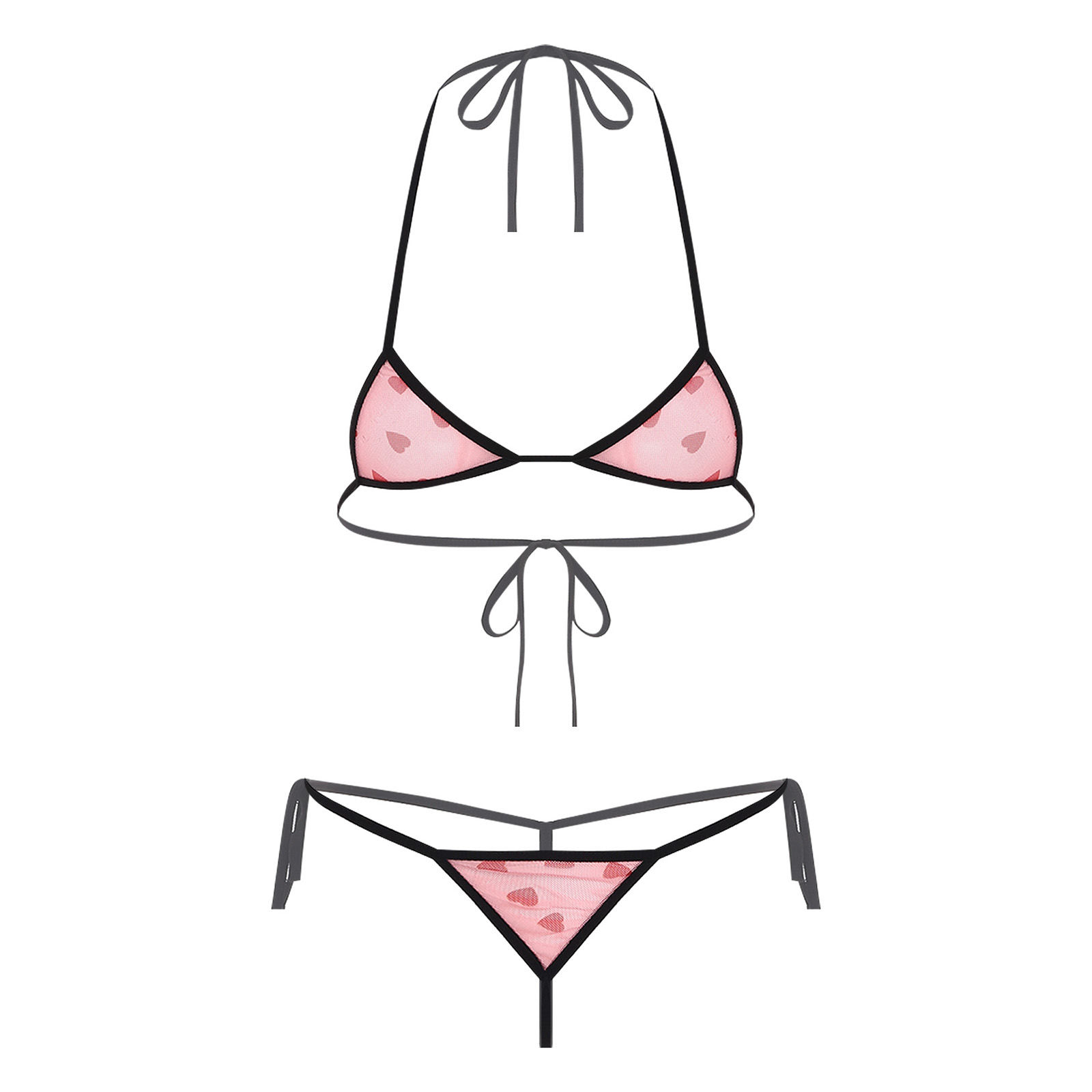 Sheer Bra Lace - レディース マイクロミニビキニ ランジェリー 下着セット プリント シアーメッシュ