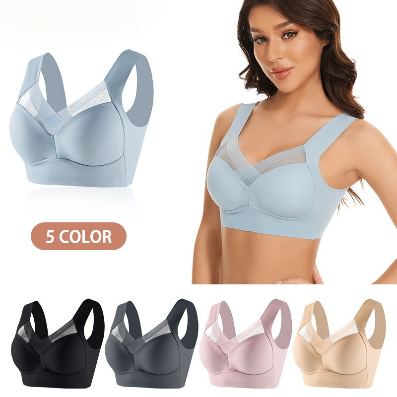 Underwire Bra Padded - L-6XL プラスサイズ非アンダーワイヤーブラジャーセクシーなベストシームレスギャザーアイスシルクスポーツヨガブラ美しい背中の女性の下着