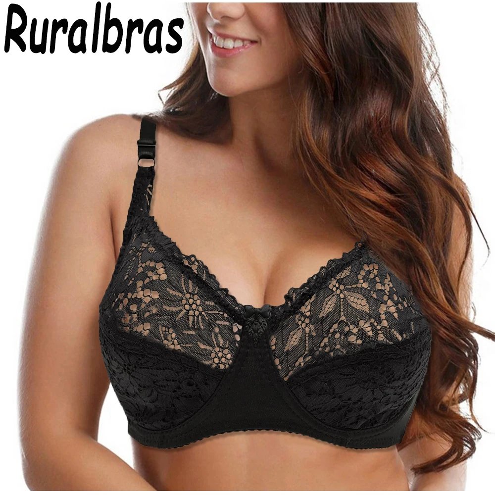 Underwire Bra Padded - Ruralbras 3/4 カップレースのセクシーなブラジャー女性のためのアップランジェリートップ女性プラスサイズアンダーパッドなし花ブラジャーミニマイザーソフトカップ