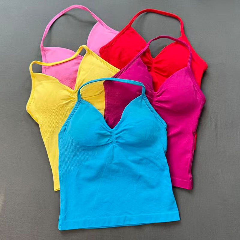 T Shirt Bra Seamless - 女性用ヨガスポーツブラ シームレス タンクトップ 内蔵ブラ フィットネスクロップトップ ジム