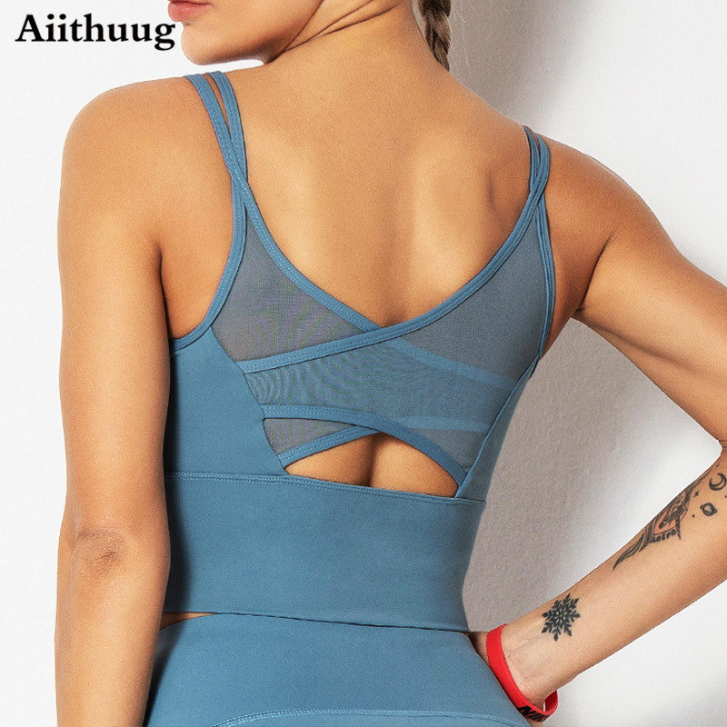 Sports Bra Racerback - Aiithuugヨガブラジャーフィットネスシャツランニングスポーツブラジャージムワークアウトクロップトップヨガ作物トップスフィットネスタンクトップランニングブラジャー
