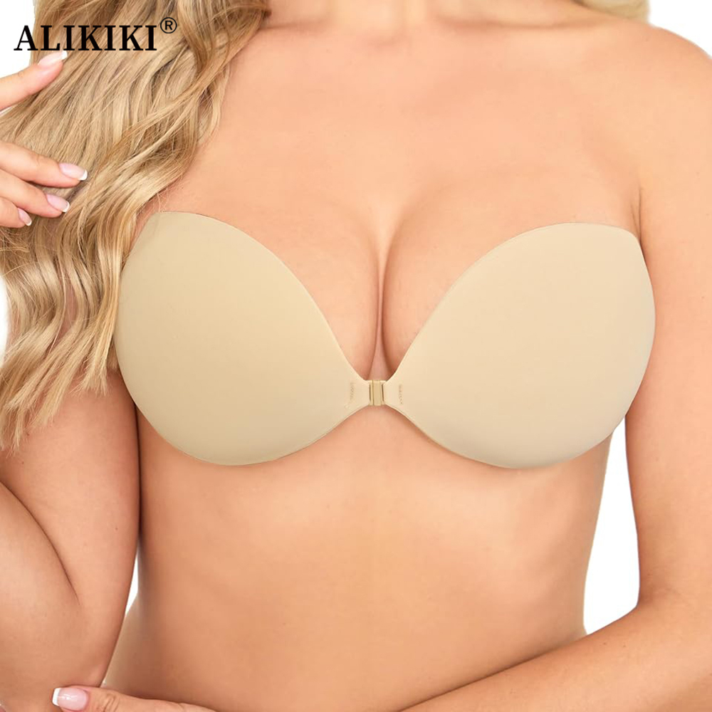 Backless Bra Sticky - 女性用粘着ブラ、見えない粘着式ブラ、背中が開いたストラップレスドレス用、再利用可能なリフトアップニップルカバー