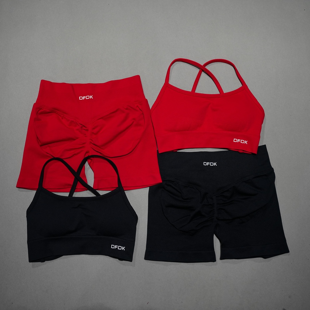 Sports Bra Racerback - DFDK ハイウエストショートレギンスマッチングセット、シームレスレースアップスポーツブラ、女性ジムフィットネスサイクリングワークアウト衣装