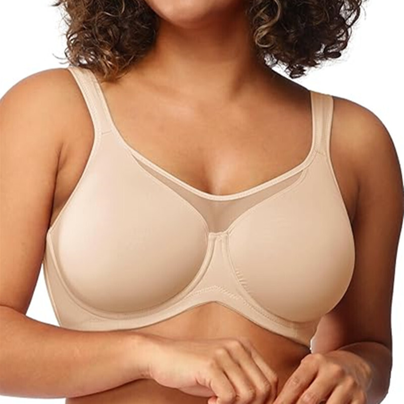 Underwire Bra Padded - 女性用ソフトアンダーワイヤーミニマイザーブラ超薄型メッシュVネック3/4カップサイドサポート3フックバックコンフォートシェイピングランジェリー