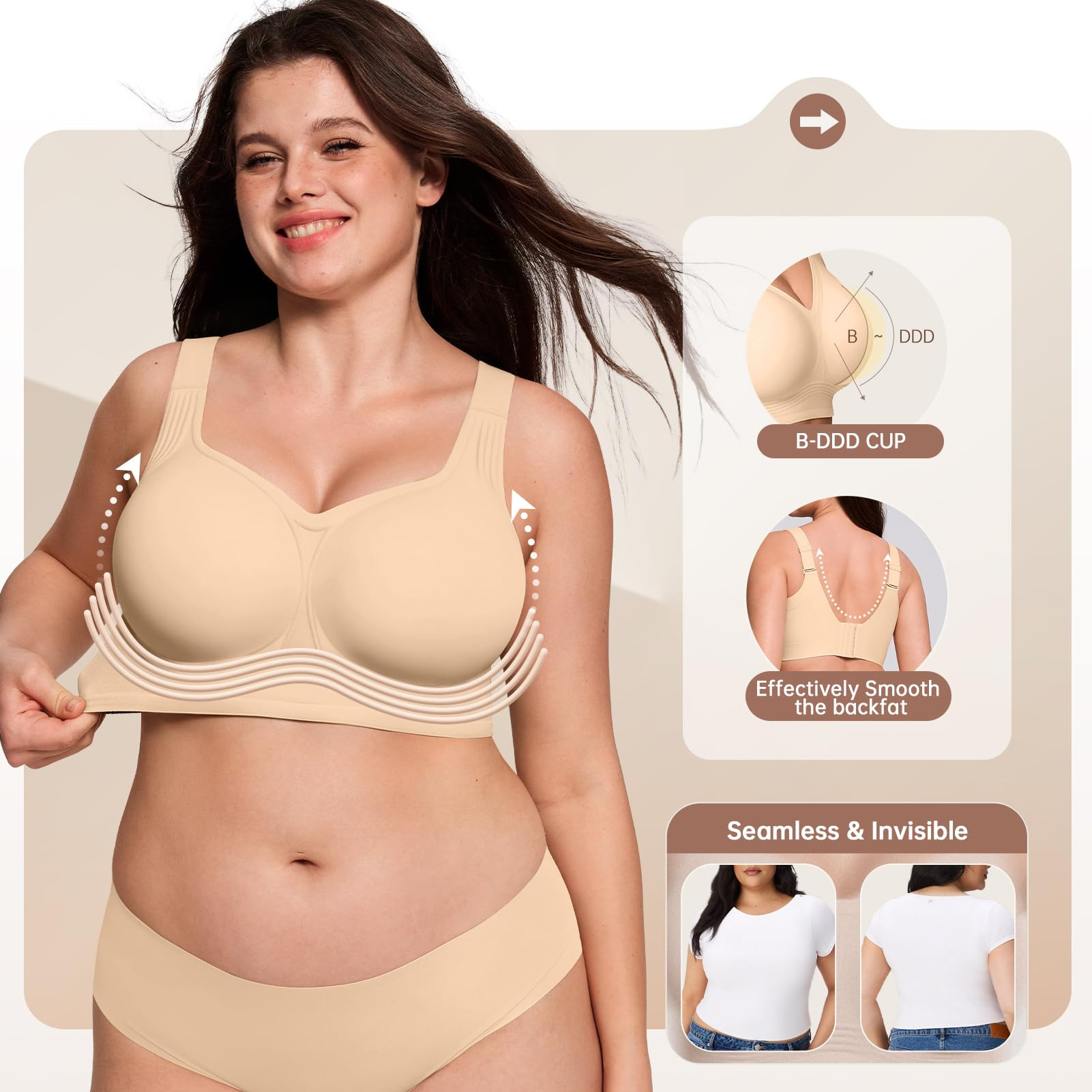 プラスサイズ ワイヤレスブラジャー 女性用 B-DDDカップ - Underwire Bra Padded のレビューと価格