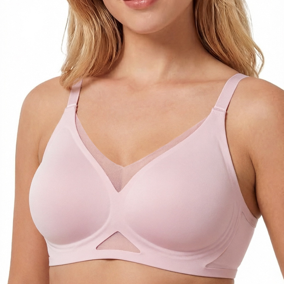 女性用シームレスワイヤレスブラ、メッシュパネル付き、通気性の - Sheer Mesh Bra のレビューと価格
